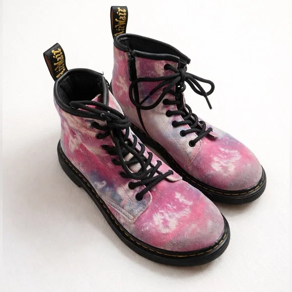 Authentic Dr. Martens Kids Size 3 Tie-Dye Combat Boots Unisex Lace Up Suede Boot - Picture 1 of 17